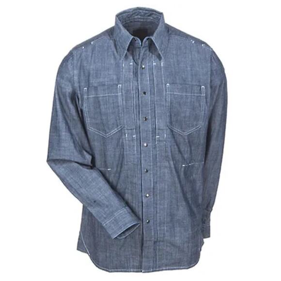 5.11 Tactical Shirts Men's Denim Blue Cotton Chambray Snap Button Down Large‎ - Picture 1 of 6
